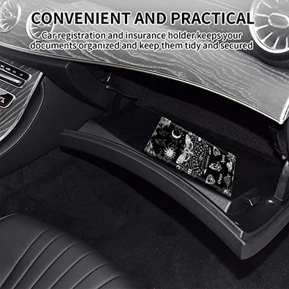 Car Registration and Insurance Card Holder, Premium PU Leather Vehicle Wallet Cover for Glove Box Car Organizer Drivers License/Cards/ID Essentials Document Holder, Death Moth Spirit Board - color: Death Moth Spirit Board