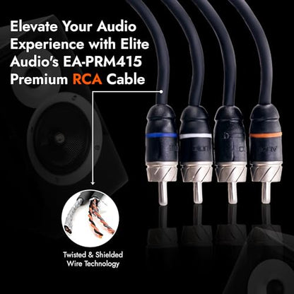 Elite Audio Premium Series 15ft. 4-Channel Car Audio RCA Cable – Double Shielded, Oxygen Free Copper, Noise Reducing Audio Cable for Amplifiers, Subwoofers, Speakers, and Processors – PRM415 - size: 15' (ft), style: 4-Channel