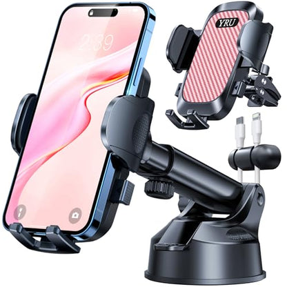 YRU [True Upgrade for Safety Car Phone Holder Mount [Patent & Military-Grade] Dashboard Cell Phone Holder for Car Vent Windshield Phone Stand for iPhone 17 16 15 14 13 Pro Max Truck Samsung, Pink - color: Pink