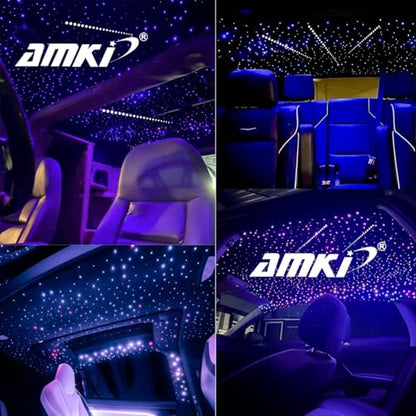 AMKI 16W 450pcs 0.03in 9.8ft Fiber Optic Starlight Kit with Pure White Shooting Star,End Glow Fiber Strands Music Sound Activated Remote Control Starlight Headliner Meteor Home Car Decor - size: 450pcs*0.03in*9.8ft