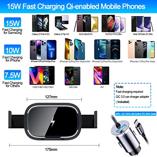 Wireless Car Charger Mount for Samsung Galaxy Z Fold 8 7,15W Fast Charging - color: Black-With 60W Car Charger