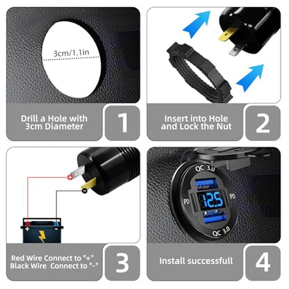 1 Pack 12V USB Outlet, Waterproof Marine USB Port with Voltmeter - color: Pack of 1