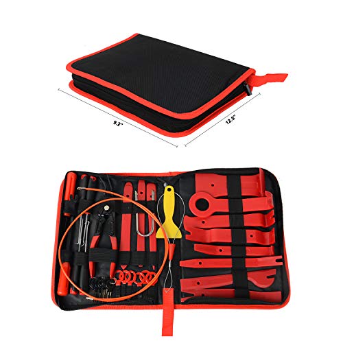 GOOACC 40Pcs Trim Removal Tool,Auto Terminal Removal Key Tool,Auto Clip Pliers Stereo Removal Tools,Car Upholstery Repair Removal Kit,Precision Hook and Pick Set,Wiring Threader,Car Film Scraper - color: Red