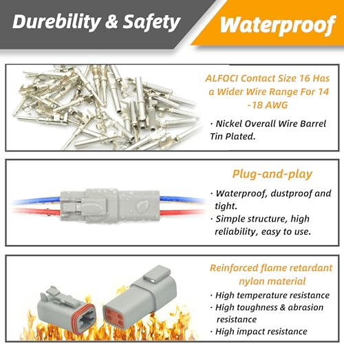 4 Sets 4 Pin DT Waterproof Connector Kit, Deutsch Automotive Electrical Butt, IP67 Waterproof Electrical Connectors Plug with 18 Pairs 16# Stamped Contacts for Car Truck Boat (4PIN 4SET) - size: 4PIN 4SET