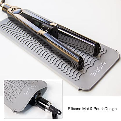 ANGENIL Professional Silicone Heat Resistant Mat Pouch for Hair Straightener, Curling Iron and Flat Iron, Portable Travel Mat and Cover for Hair Styling Tools, Grey - color: Grey