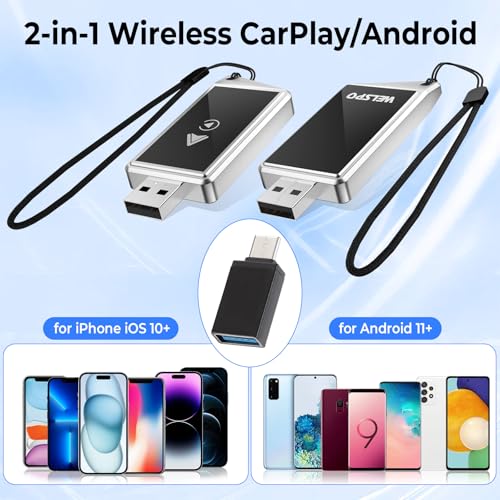 welspo 2-in-1 Wireless CarPlay & Android Auto Adapter