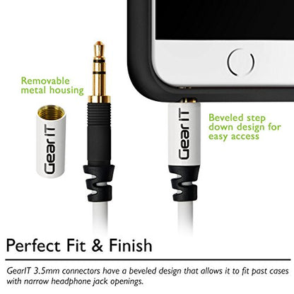 6ft 3.5mm Extension Cable, GearIT Pro Series Preminun Gold Plated 6 Feet 3.5mm Auxiliary Audio Stereo Extension Male to Female Cable, White - color: White, size: 6 Feet