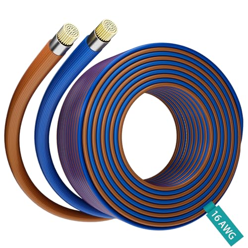 HiFind 16/2 Gauge AWG Car Audio Speaker Wire Cable 50 Ft, Professional Shielded OFC Zipper Wire, Transparent Soft PVC for Automotive Stereo HiFi Home Theater System, Subwoofer, Blue+ Brown - size: 50FT, style: 16 AWG