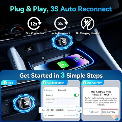 2-in-1 Mini CarPlay Wireless Adapter for iPhone & Android with USB Ports