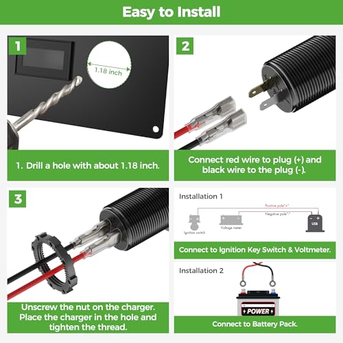 10L0L 9V-55V Input Golf Cart Quick Charge 3.0 Dual USB Charging Socket,2 in 1 USB Ports & Digital Voltmeter Universal for Club Car,EZGO and Yamaha,Metal Shell Safe Charge Outlet - color: Black