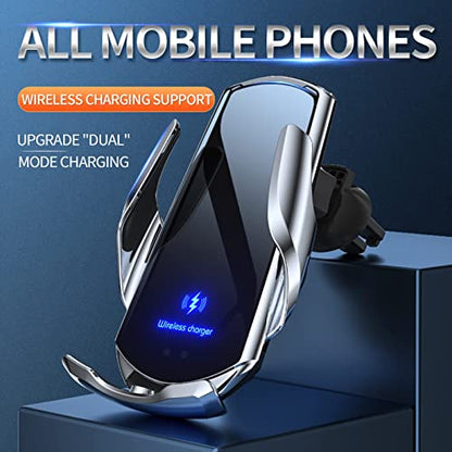 Wireless Car Charger Automotive Electric Induction 15W Wireless Charger Car Vent Mount Bracket Fast Charging Auto-Clamping Car Phone Holder Mount Air Vent Phone Holder Silver… - color: Silver