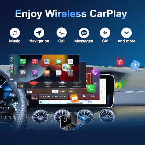 Wireless CarPlay/Android Auto Mini Adapter 2-in-1 Plug&Play Dongle for OEM Wired CarPlayAndroid Auto Cars After 2016 Fast Auto-Reconnect Keep Factory Controls Support iOS 10+ / Android 11+