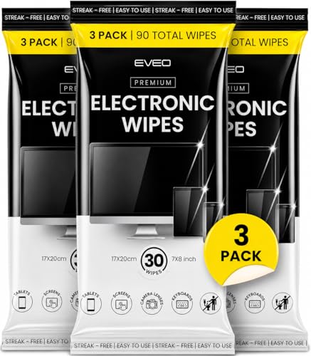 EVEO Electronic Wipes Screen Cleaner - Screen Wipes TV Screen Cleaner Wipes, Computer Screen Wipes, Laptop Screen Cleaner, ipad & Monitor Cleaner, Screen Cleaning Wipes - [90 Wipes + Microfiber Cloth] - size: 1 Count (Pack of 90)