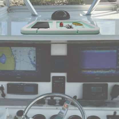 2-Pocket Dashboard Organization Pad for Boats, Peel and Stick Double Compartment Foam Dash Pad for keys, fishing tools, smartphones, pump out tokens (White + Seafoam) - color: White + Seafoam