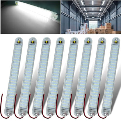 12V Led Interior Light Bar 8 Packs 72Led 6500K White with ON/Off Switch 11Inch 12V 24V for Enclosed Cargo Trailer RV Van Truck Lorry Camper Caravan Motorhome (8Pcs) - size: 8 Packs