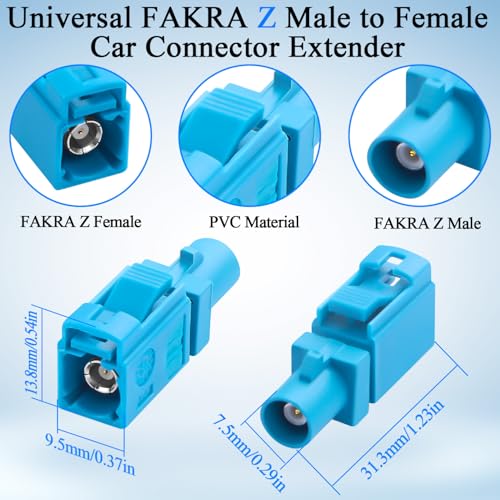 QIANRENON FAKRA Z Male to Female Vehicle RF Adapter Extender Universal FAKRA Plug to Socket Car Antenna Connector Converter Aqua Blue FAKRA Z, for GPS Satellite Broadcasting Vehicle Network,2Pcs