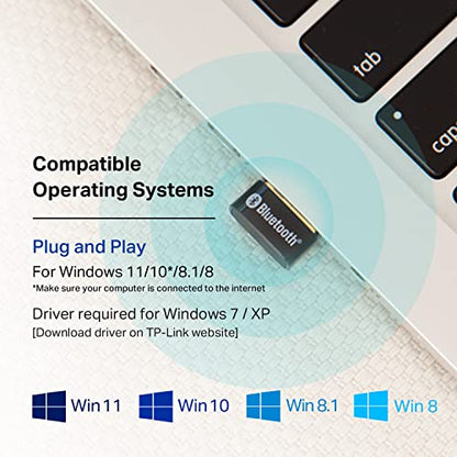 TP-Link USB Bluetooth Adapter for PC, Bluetooth 4.0 Dongle Receiver, Plug & Play, Nano Size, EDR & A2DP Technology, Supports Windows 11/10/8.1/8/7/XP for Desktop, Laptop, Keyboard, etc (UB400) - style: UB400