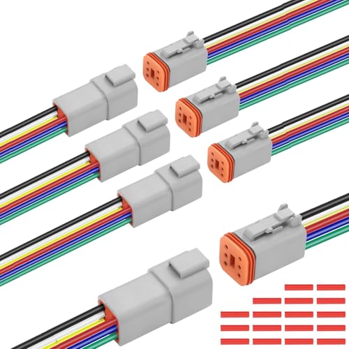 Deutsch DT 6 Pin 14 AWG Waterproof 6 Wire Connector Kit, 4 Pairs Automotive Electrical Connectors, Male & Female Plug for Truck, Boat, Car, LED Lights (6 Pin) - size: 6 Pin