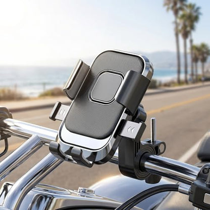 Bike Phone Holder, Motorcycle Mount Phone Holder, Handlebar Cell Phone Clamp for 4.7-6.8" Smartphones, Universal Motorcycle Phone Holder, Gift for Cyclists (Black)