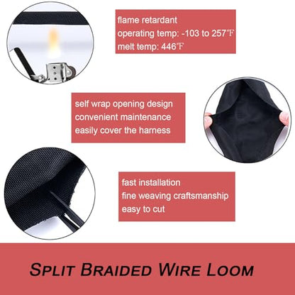 Braided Split Wire Loom Black Wire Cover Protective Harness Tubing Cable Management Self Wrap Cord Sleeve Mesh Woven 1/2"-24ft - size: 1/2"-24ft
