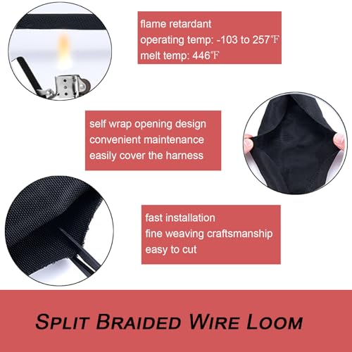 Split Mesh Cord Sleeve Loom Tubing Cable Cover Braided Cable Management Auto Protective Wire Harness Wrap Self Wrapping Woven 1"-16ft - size: 1"-16ft