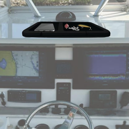 Boat Dashboard 2 Pocket Organization Pad with peel and stick adhesive backing, durable EVA foam dash cove for keys, fishing tools, smartphones, pump out tokens (Black) - color: Black