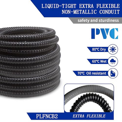 (1/2" Dia * 50 Feet) Yariwiz Black Special Extra Flexible Electrical Conduit Liquid Tight PVC Conduit Kit with 5 PCS Coupling, 3 PCS Elbow and 10 PCS Strap, Sealtight Seal Flex Liquidtight Wire - style: 1/2 inch-50ft-Kit
