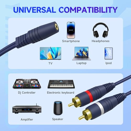 3.5mm to RCA Splitter Cable, RCA y Cable Adapter Splitter Cables 1 Female to 2 Male Cinch Cable for Subwoofer, Speaker, AMP, Turntable, Home Theater(3.5mm to RCA Audio Cable, 2Pack) - size: 3.5 Female to 2 Male