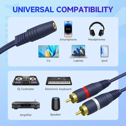 3.5mm to RCA Splitter Cable, RCA y Cable Adapter Splitter Cables 1 Female to 2 Male Cinch Cable for Subwoofer, Speaker, AMP, Turntable, Home Theater(3.5mm to RCA Audio Cable, 2Pack) - size: 3.5 Female to 2 Male