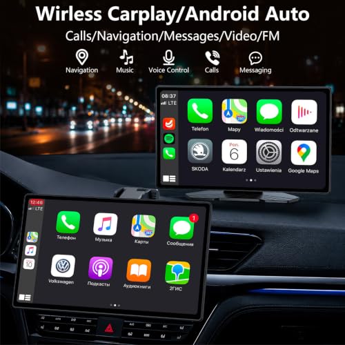 9" Wireless CarPlay Screen with Apple Car Play & Android Auto for Car, OTA Updates, Backup Camera, Bluetooth 5.0, Mirror Link, Voice Control, GPS Navigation, FM, AUX