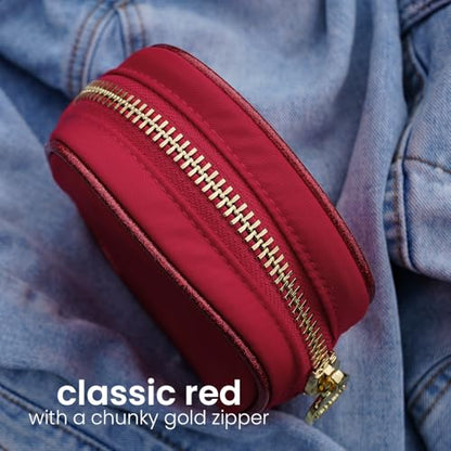 dreamie - Red, Travel Bag, Cute Heart Makeup Bag, Cosmetics, Electronics, Essentials, Car, Organizer, Easy to Clean, Smooth Gold Zipper, Portable, Luxury Nylon - Hot Tamale - color: Hot Tamale
