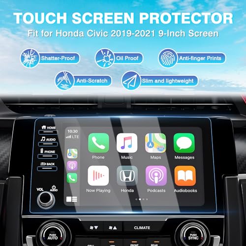 Karltys [Upgrade 2 Pack Screen Protector for 2019-2022 Honda Civic 9-Inch [No Glare & Fingerprint] Tempered Glass Honda Civic for Models LX EX Touring Si EX-L Display - size: 9 Inch 2019-2021 Honda Civic