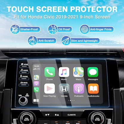 Karltys [Upgrade 2 Pack Screen Protector for 2019-2022 Honda Civic 9-Inch [No Glare & Fingerprint] Tempered Glass Honda Civic for Models LX EX Touring Si EX-L Display - size: 9 Inch 2019-2021 Honda Civic