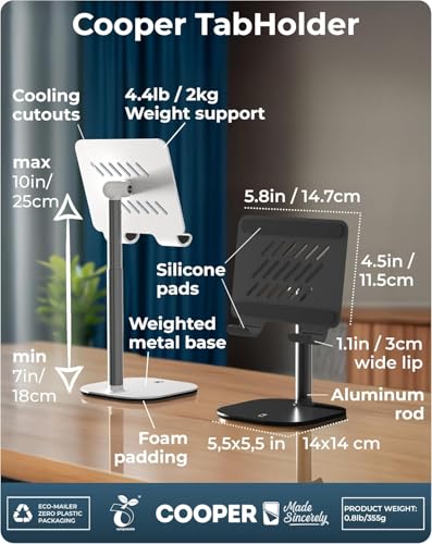 COOPER TabHolder Tablet Holder, iPad Stand for Desk, Portable Monitor Stand - color: A - Night Black