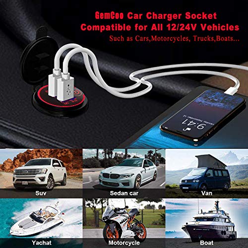Quick Charge 3.0 Dual USB Car Charger Socket with Touch Switch 12V/24V 36W QC3.0 Dual USB Fast Charger Socket Power Outlet for Marine, Boat, Motorcycle, Truck, Golf Cart(Red) - color: Red