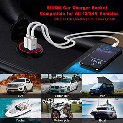 Quick Charge 3.0 Dual USB Car Charger Socket with Touch Switch 12V/24V 36W QC3.0 Dual USB Fast Charger Socket Power Outlet for Marine, Boat, Motorcycle, Truck, Golf Cart(Red) - color: Red