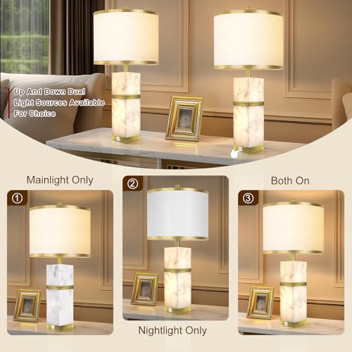 Scenekoy 27" Alabaster Table Lamps Set of 2 with Night Light for Bedroom - color: Gold