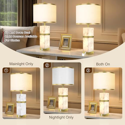 Scenekoy 27" Alabaster Table Lamps Set of 2 with Night Light for Bedroom - color: Gold