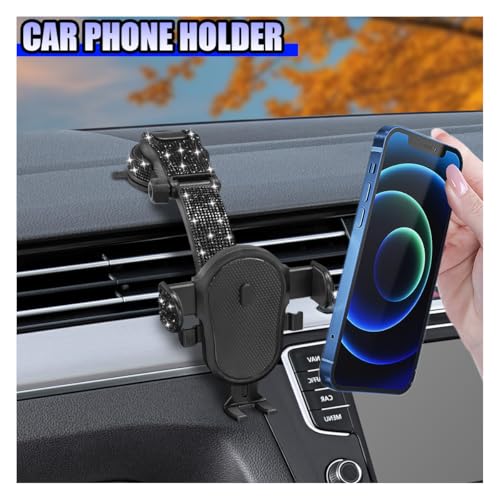 YoRise Bling Car Phone Holder, Rhinestone 360° Rotatable Auto Smartphone Stand with Adjustable Arm & Suction Cup Base, Vehicle Cellphone Bracket for Most Cars Windshield & Dashboard (Black) - color: Black