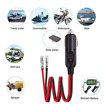 12V 24V Heavy Duty 14 AWG Male Plug Cigarette Lighter Adapter Cord [2 Pack] Cigarette Lighter Male Plug with 1ft Extension Cable with LED Light and 15A Fuse