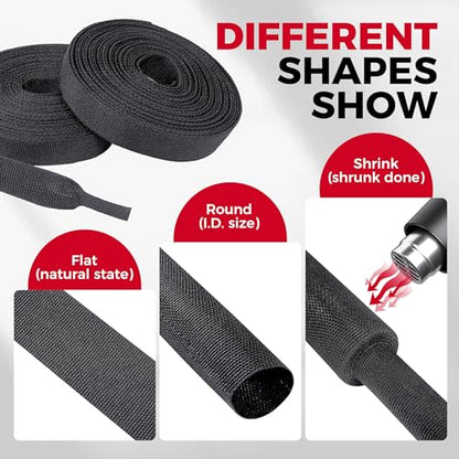 2 in 1 Heat Shrink Braided Sleeving Fabric Tubing 1/4"-22FT - size: 1/4"(6mm), style: 22FT