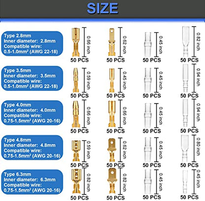 Wire Terminal Crimping Tool Kit, Qibaok Ratcheting Wire Crimper AWG 22-16(0.5-1.5mm²) with 500PCS Female Male Spade Connectors & Bullet Connectors Terminals