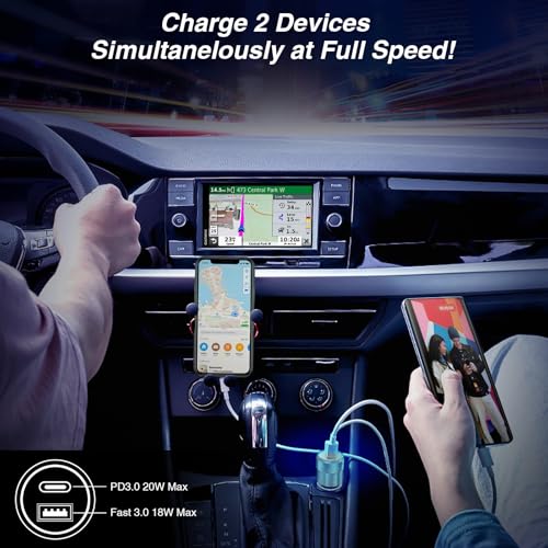 Car Charger, 5 Pack 38W Dual Ports USB-C & USB-A Cigarette Lighter Adapter - color: 5-Pack White
