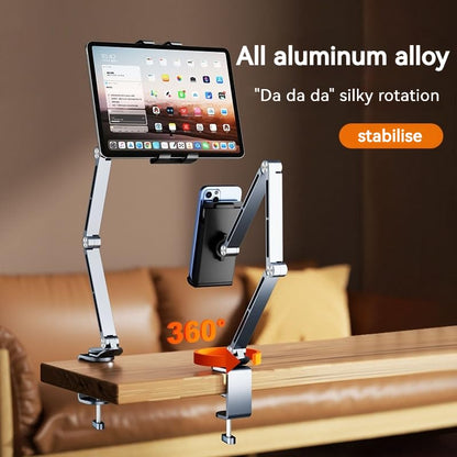 Rotatable Holder Stand Tablet Holder Multi-Angle Design Phone Clip Swivel Mount Desktop Aluminum Alloy Cantilever Bed Desk Home Live Folding Bracket Compatible with 4"-13" Phone Tablet (Gray) - color: Gray