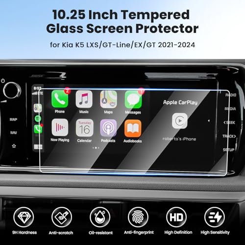 Canvcle 2PCS Screen Protector for 2021-2024 Kia K5 LXS/GT-Line/EX/GT Accessories, 10.25 Inch Navigation Screen Tempered Glass Touchscreen Protector Navigation Screen Cover Protective Film - size: 2021-2024 Kia K5 10.25 Inch