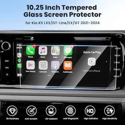 Canvcle 2PCS Screen Protector for 2021-2024 Kia K5 LXS/GT-Line/EX/GT Accessories, 10.25 Inch Navigation Screen Tempered Glass Touchscreen Protector Navigation Screen Cover Protective Film - size: 2021-2024 Kia K5 10.25 Inch