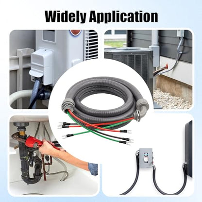 1/2Inch Power Whips Assembly, 10FT Nonmetallic Liquid Tight Flexible Conduit Wire with 3 Conductors 10 Gauge THHN Electrical Wires, A/C Hook-up Whip Kit Electrical Wire(10FTx1/2Inch) - color: Teminal, size: 10 ft