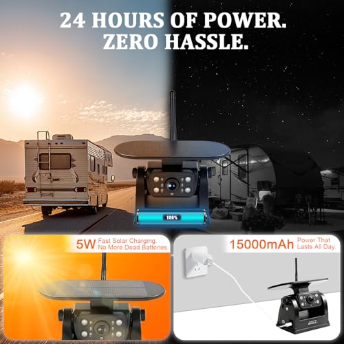 X5 Magnetic Solar Wireless Backup Camera with 5" HD Monitor, 1-Min Zero-Install for RV Truck Trailer, 320ft Signal Range, 15000mAh Battery & 5W Solar Panel Back Up Camera - size: 5" Monitor w/ Cam