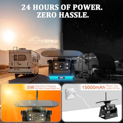 X5 Magnetic Solar Wireless Backup Camera with 5" HD Monitor, 1-Min Zero-Install for RV Truck Trailer, 320ft Signal Range, 15000mAh Battery & 5W Solar Panel Back Up Camera - size: 5" Monitor w/ Cam