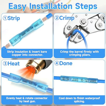 300Pcs Heat Shrink Butt Connectors & Wire Nuts Assortment Kit - Waterproof Electrical Crimp Wire Connectors, Insulated Butt Splice Terminals & Twist-On Wire Caps for Automotive Marine Wiring